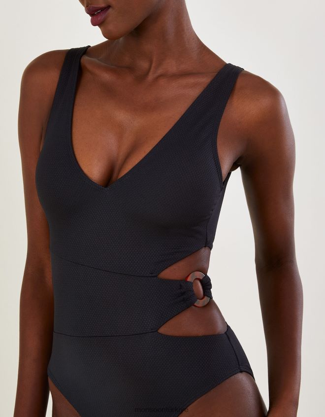 Monsoon kadınlar Geri dönüştürülmüş polyesterden kesilmiş düz halka contalı mayo JH86BT371 Giyim siyah