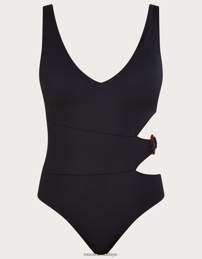 Monsoon kadınlar Geri dönüştürülmüş polyesterden kesilmiş düz halka contalı mayo JH86BT371 Giyim siyah