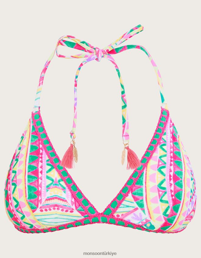 Monsoon kadınlar Geri dönüştürülmüş polyesterden mozaik desenli tığ işi bikini üstü JH86BT314 Giyim pembe