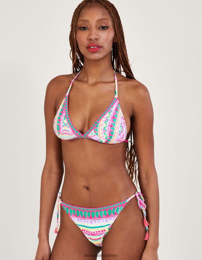 Monsoon kadınlar Geri dönüştürülmüş polyesterden mozaik desenli tığ işi şeritli bikini altı JH86BT321 Giyim pembe