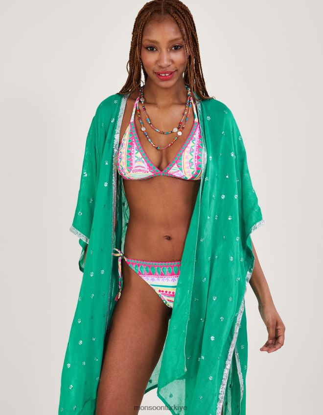 Monsoon kadınlar Geri dönüştürülmüş polyesterden mozaik desenli tığ işi şeritli bikini altı JH86BT321 Giyim pembe