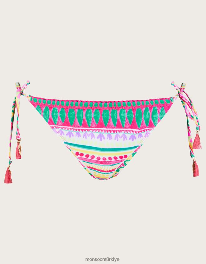 Monsoon kadınlar Geri dönüştürülmüş polyesterden mozaik desenli tığ işi şeritli bikini altı JH86BT321 Giyim pembe