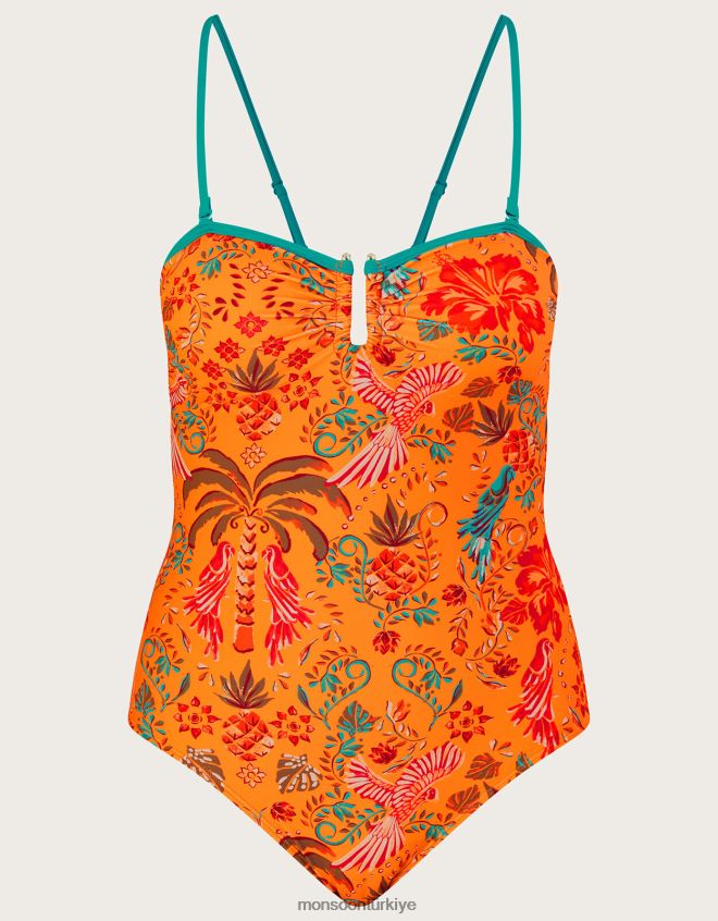 Monsoon kadınlar Geri dönüştürülmüş polyesterden palmiye desenli mayo JH86BT505 Giyim turuncu