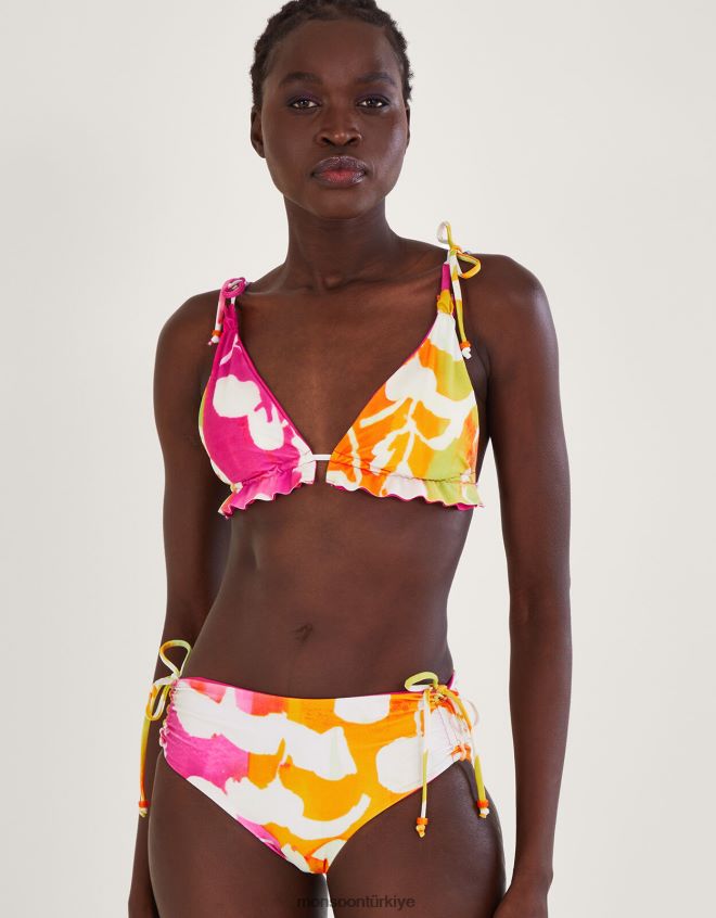 Monsoon kadınlar Geri dönüştürülmüş polyesterden soyut desenli fırfırlı bikini üstü JH86BT1054 Giyim pembe