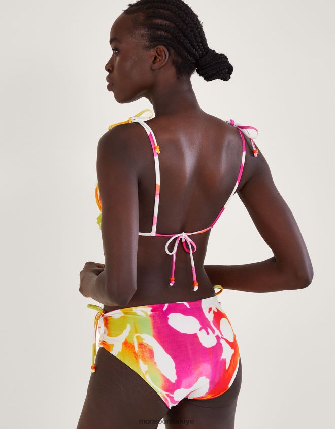 Monsoon kadınlar Geri dönüştürülmüş polyesterden soyut desenli fırfırlı bikini üstü JH86BT1054 Giyim pembe