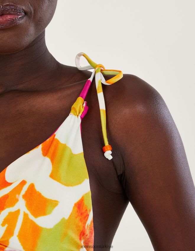 Monsoon kadınlar Geri dönüştürülmüş polyesterden soyut desenli fırfırlı bikini üstü JH86BT1054 Giyim pembe