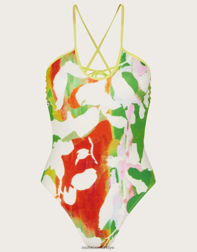 Monsoon kadınlar Geri dönüştürülmüş polyesterden yapılmış soyut çiçek desenli mayo JH86BT796 Giyim yeşil