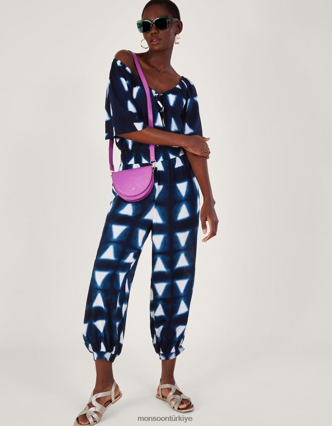 Monsoon kadınlar Lenzing Ecovero'da batik boya üçgen pantolon JH86BT242 Giyim Mavi Donanma)
