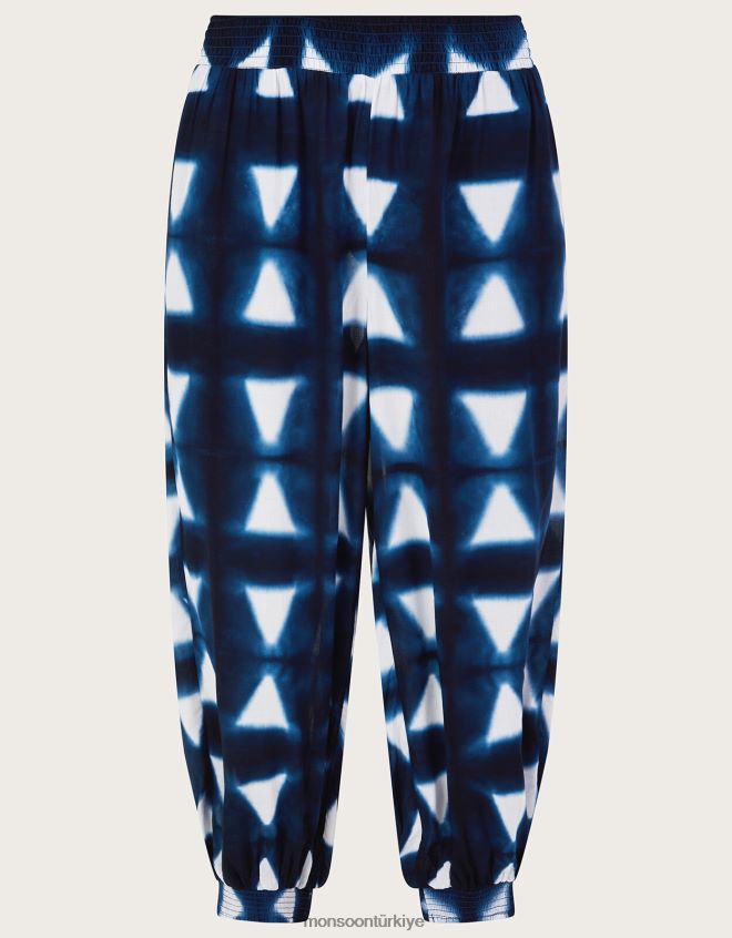 Monsoon kadınlar Lenzing Ecovero\'da batik boya üçgen pantolon JH86BT242 Giyim Mavi Donanma)