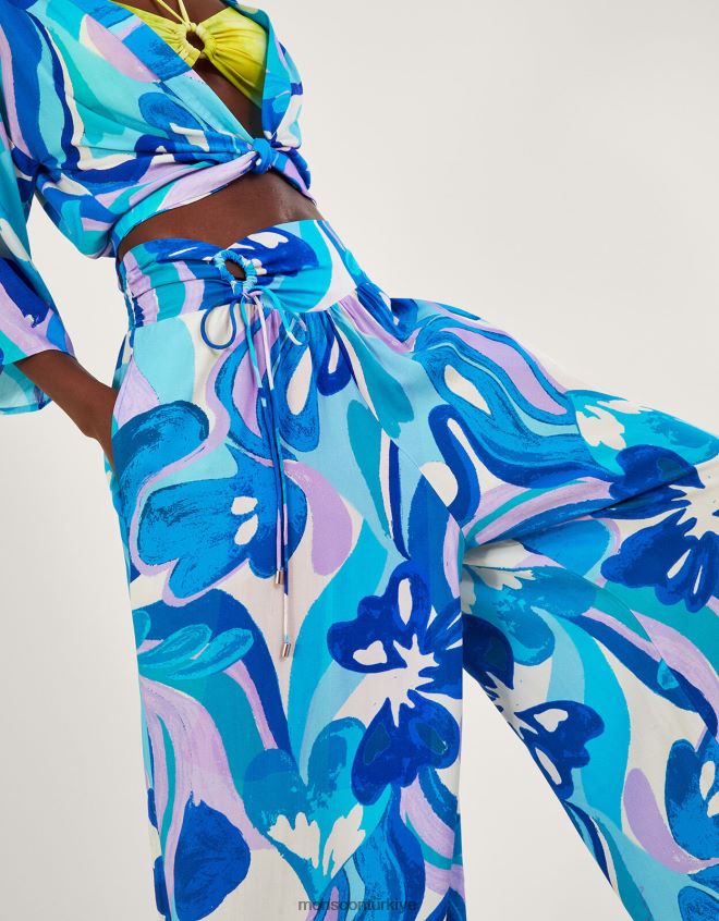 Monsoon kadınlar Lenzing Ecovero'da girdap desenli kısa pantolon JH86BT548 Giyim mavi