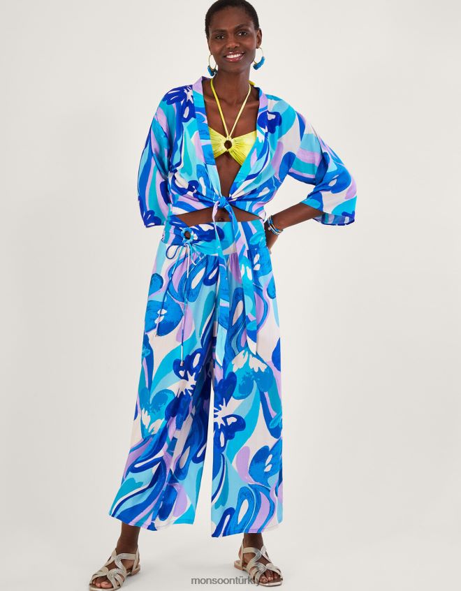 Monsoon kadınlar Lenzing Ecovero\'da girdap desenli kısa pantolon JH86BT548 Giyim mavi