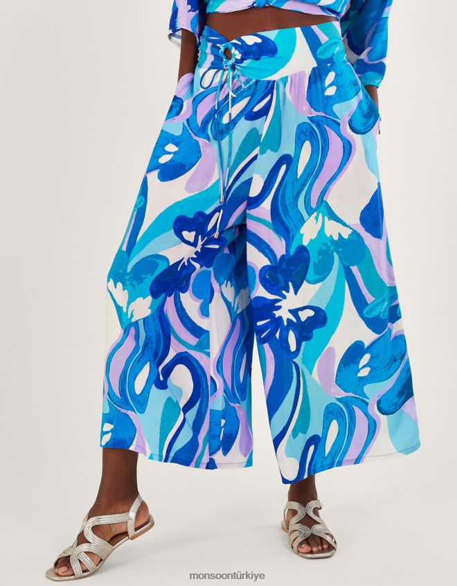 Monsoon kadınlar Lenzing Ecovero\'da girdap desenli kısa pantolon JH86BT548 Giyim mavi