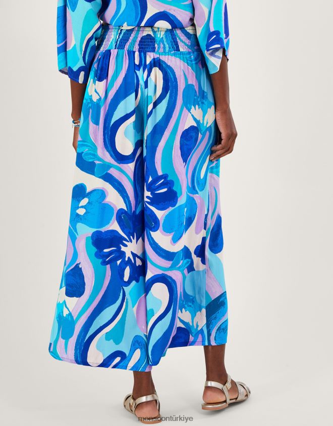 Monsoon kadınlar Lenzing Ecovero\'da girdap desenli kısa pantolon JH86BT548 Giyim mavi