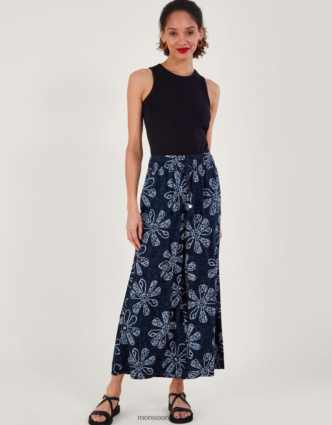 Monsoon kadınlar Lenzing ecovero batik desenli çiçekli pantolon JH86BT116 Giyim Mavi Donanma)