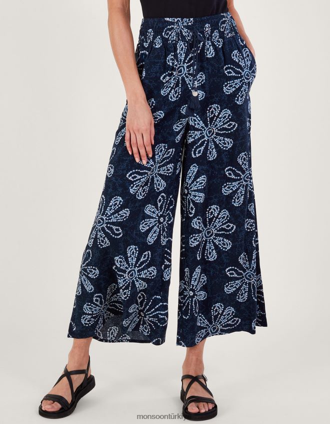 Monsoon kadınlar Lenzing ecovero batik desenli çiçekli pantolon JH86BT116 Giyim Mavi Donanma)