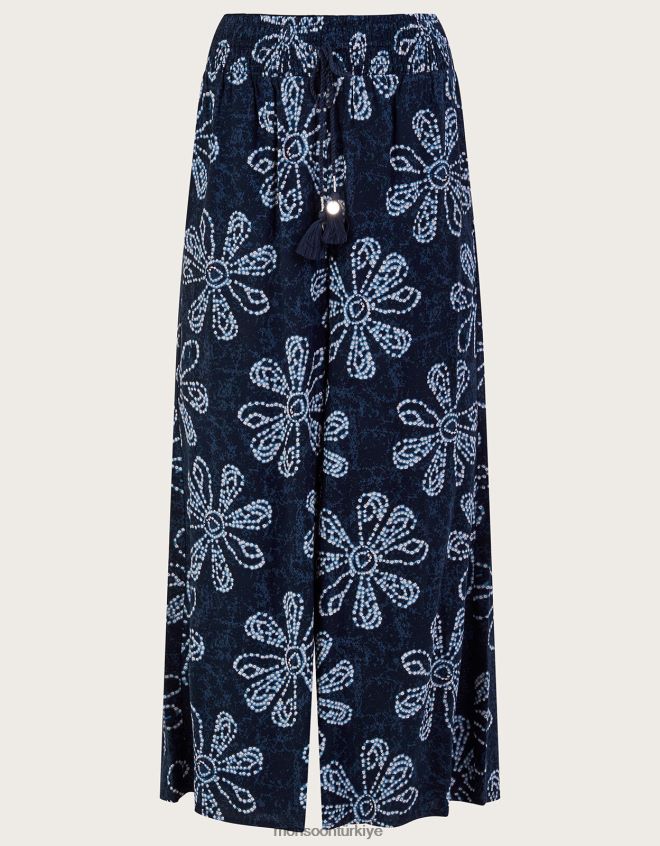 Monsoon kadınlar Lenzing ecovero batik desenli çiçekli pantolon JH86BT116 Giyim Mavi Donanma)
