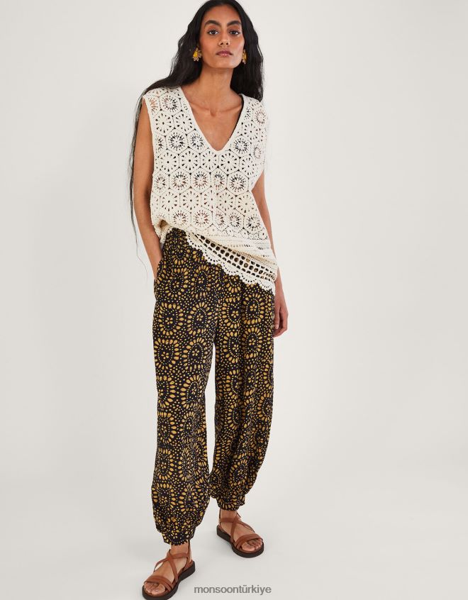 Monsoon kadınlar Lenzing ecovero\'da batik desenli harem pantolon JH86BT855 Giyim siyah