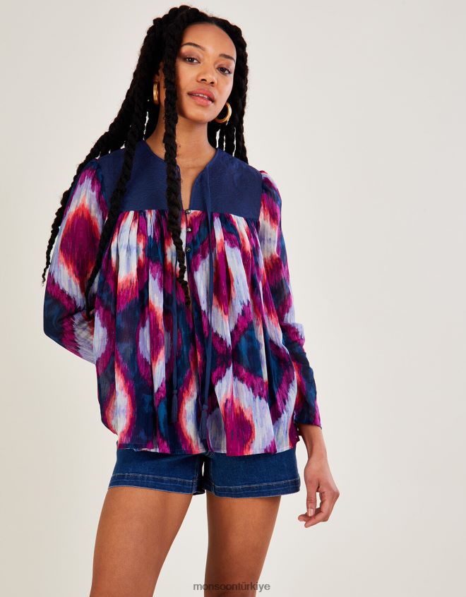 Monsoon kadınlar birinci sınıf ikat desenli ceket JH86BT660 Giyim mor