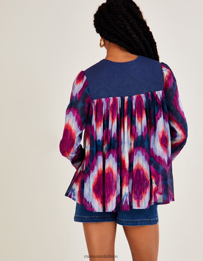 Monsoon kadınlar birinci sınıf ikat desenli ceket JH86BT660 Giyim mor