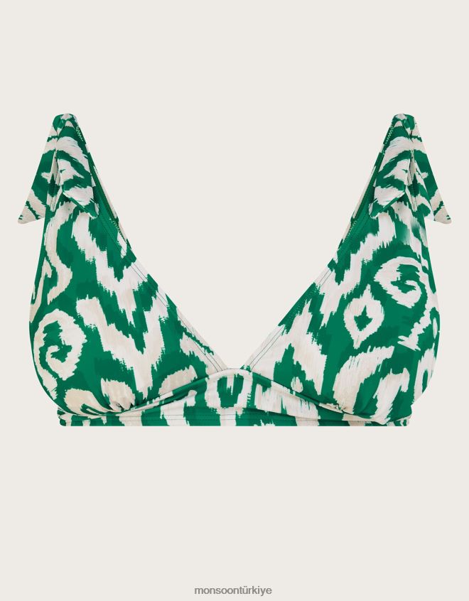 Monsoon kadınlar geri dönüştürülmüş polyesterden ikat desenli bikini üstü JH86BT436 Giyim yeşil