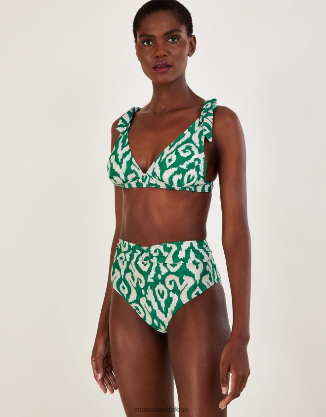 Monsoon kadınlar geri dönüştürülmüş polyesterden ikat desenli yüksek bel bikini altı JH86BT443 Giyim yeşil