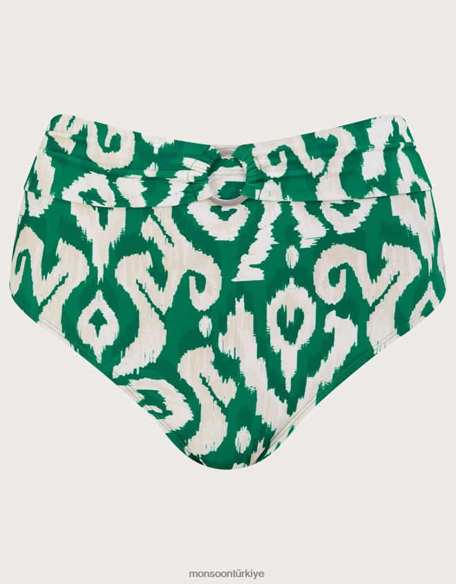 Monsoon kadınlar geri dönüştürülmüş polyesterden ikat desenli yüksek bel bikini altı JH86BT443 Giyim yeşil