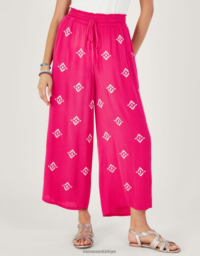 Monsoon kadınlar lenzing ecovero işlemeli motifli geniş pantolon JH86BT975 Giyim pembe