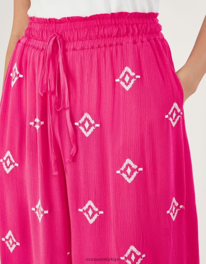 Monsoon kadınlar lenzing ecovero işlemeli motifli geniş pantolon JH86BT975 Giyim pembe