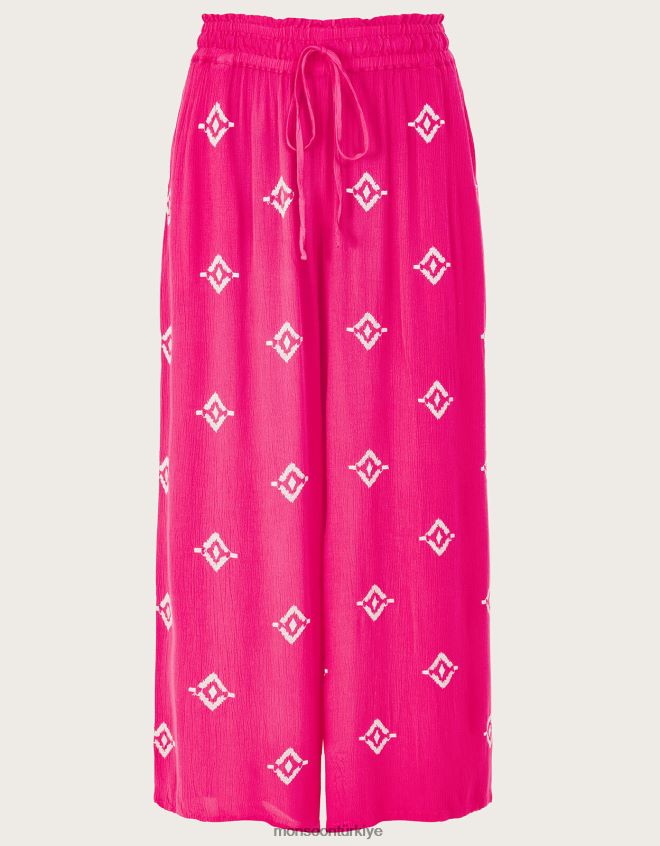 Monsoon kadınlar lenzing ecovero işlemeli motifli geniş pantolon JH86BT975 Giyim pembe