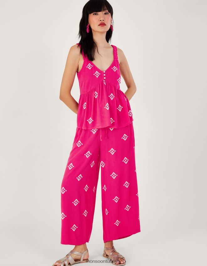 Monsoon kadınlar lenzing ecovero işlemeli motifli geniş pantolon JH86BT975 Giyim pembe