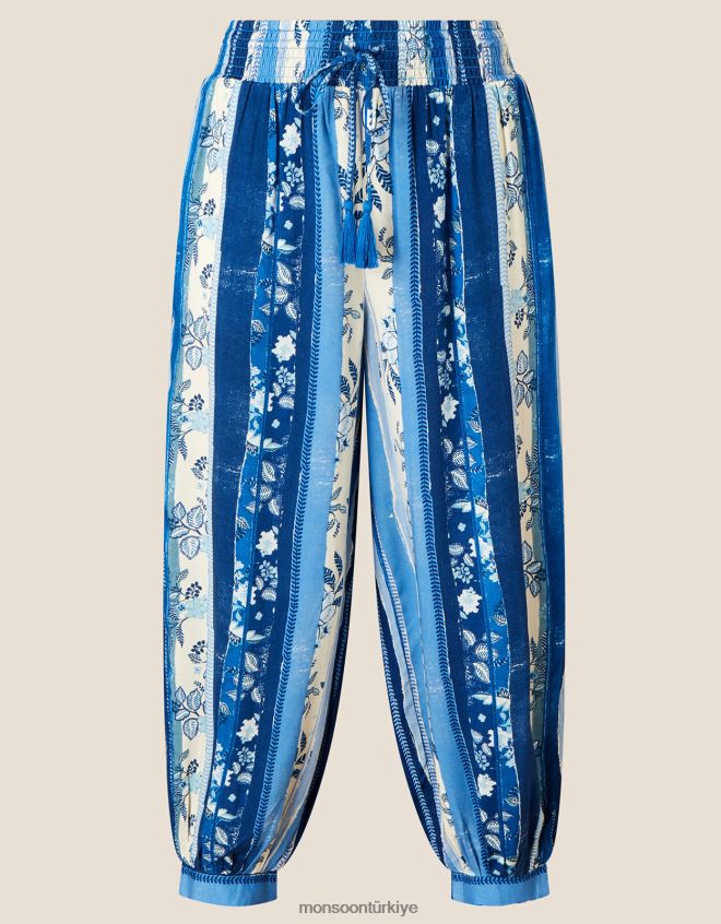 Monsoon kadınlar lenzing ecovero çok çizgili desenli harem pantolon JH86BT1118 Giyim mavi