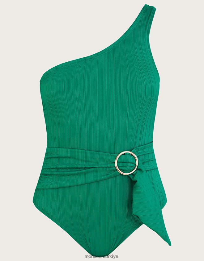 Monsoon kadınlar tek omuz toka detaylı dokulu mayo JH86BT747 Giyim yeşil