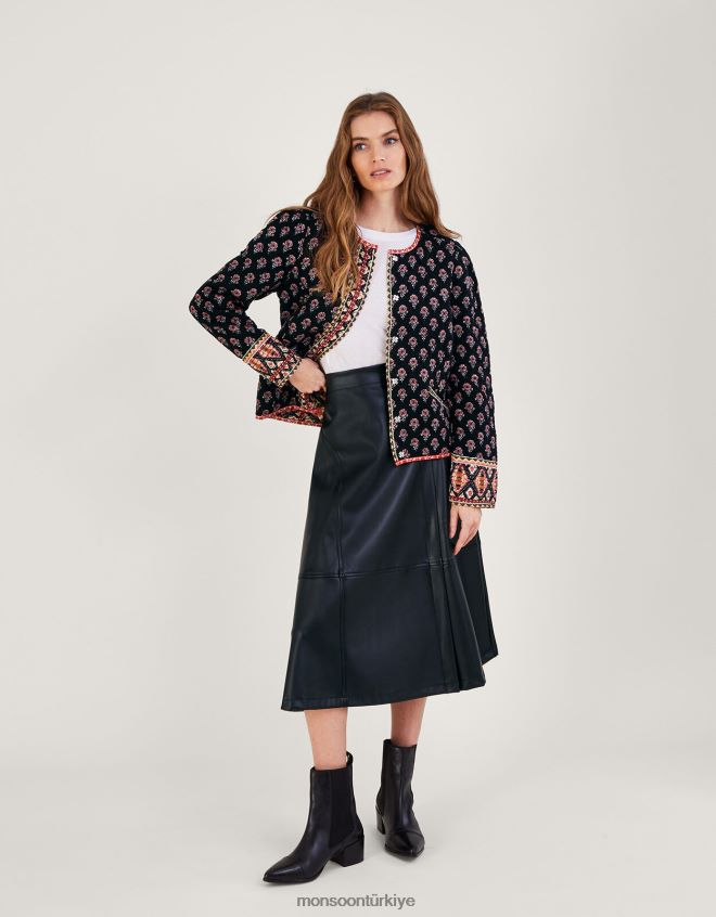 Monsoon kadınlar Lenzing Ecovero\'da dolgulu gül desenli ceket JH86BT1049 Giyim siyah