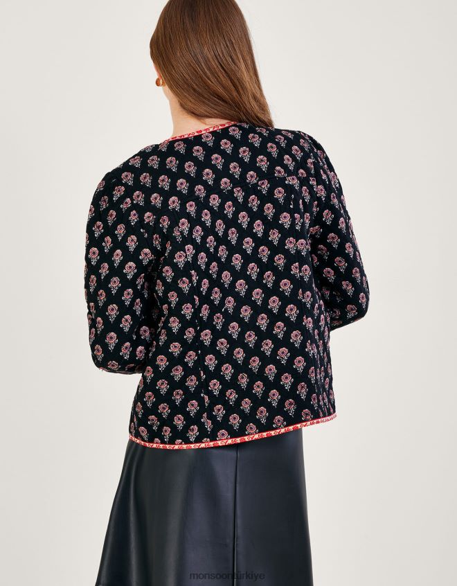 Monsoon kadınlar Lenzing Ecovero\'da dolgulu gül desenli ceket JH86BT1049 Giyim siyah