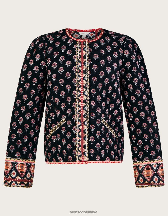 Monsoon kadınlar Lenzing Ecovero\'da dolgulu gül desenli ceket JH86BT1049 Giyim siyah