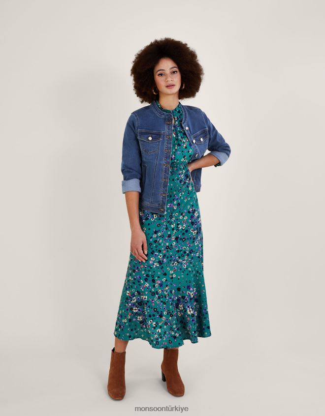 Monsoon kadınlar Sürdürülebilir pamuklu Cassey yakasız denim ceket JH86BT721 Giyim mavi (kot mavisi)