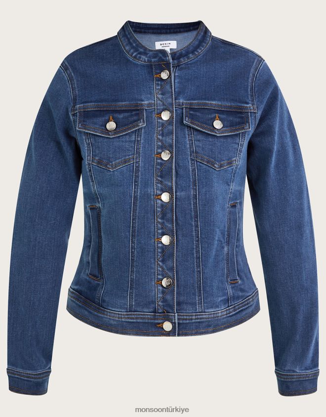 Monsoon kadınlar Sürdürülebilir pamuklu Cassey yakasız denim ceket JH86BT721 Giyim mavi (kot mavisi)
