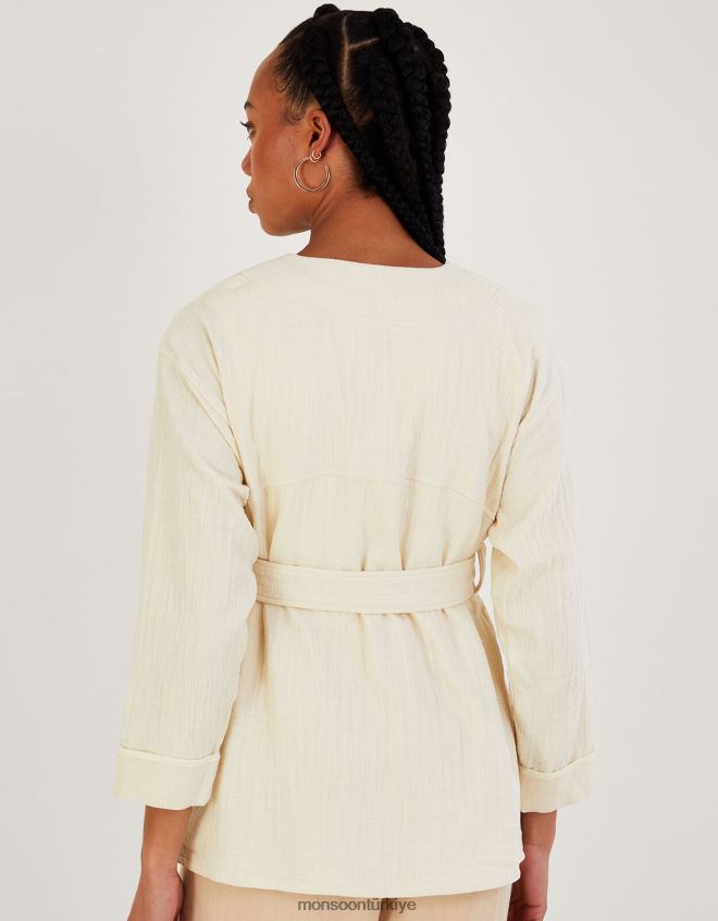 Monsoon kadınlar düz cepli kravatlı ceket JH86BT310 Giyim krem