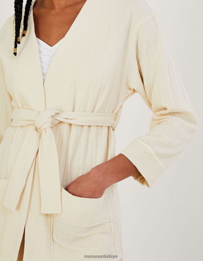 Monsoon kadınlar düz cepli kravatlı ceket JH86BT310 Giyim krem