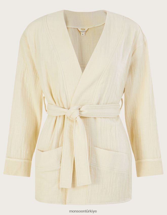 Monsoon kadınlar düz cepli kravatlı ceket JH86BT310 Giyim krem