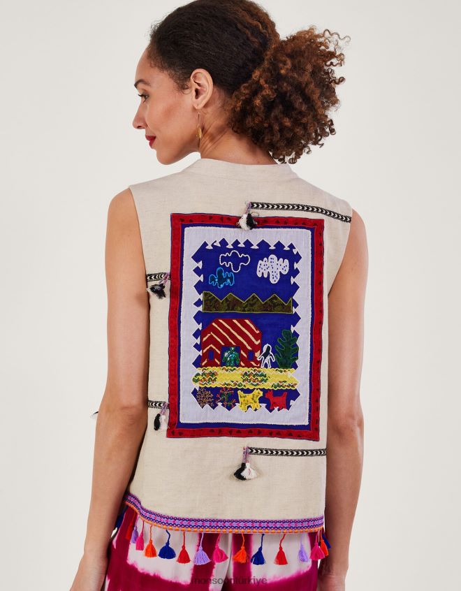 Monsoon kadınlar işlemeli deyim püskül yelek JH86BT317 Giyim şık