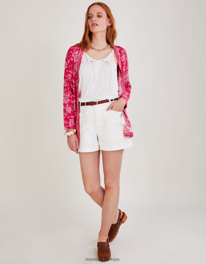 Monsoon kadınlar keten çiçek ölçekli baskılı örtü JH86BT1109 Giyim turuncu