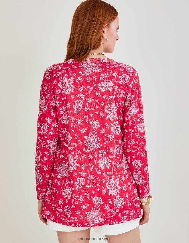 Monsoon kadınlar keten çiçek ölçekli baskılı örtü JH86BT1109 Giyim turuncu