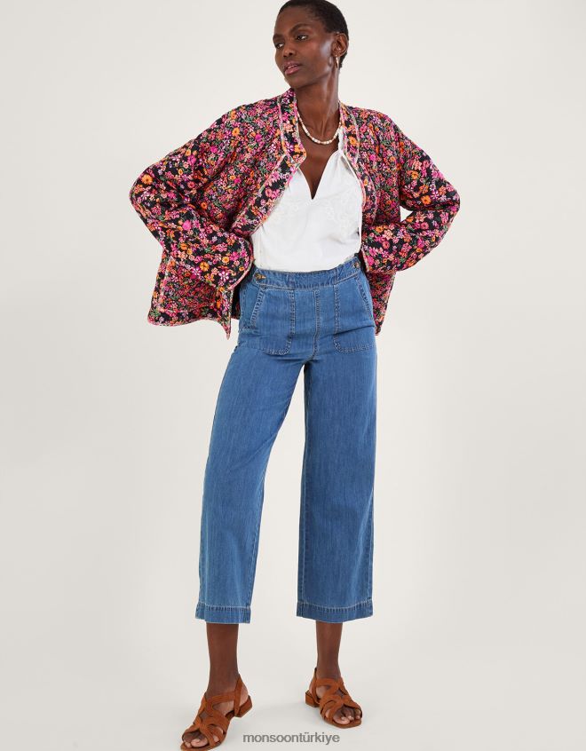 Monsoon kadınlar lenzing ecovero\'da küçük çiçek ve ikat desenli kapitone ceket JH86BT2803 Giyim turuncu