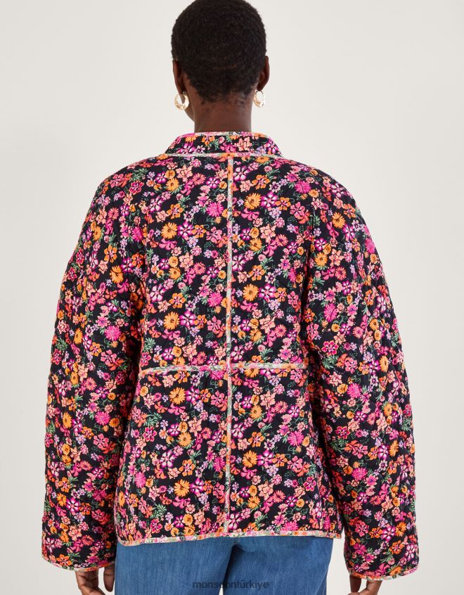 Monsoon kadınlar lenzing ecovero\'da küçük çiçek ve ikat desenli kapitone ceket JH86BT2803 Giyim turuncu
