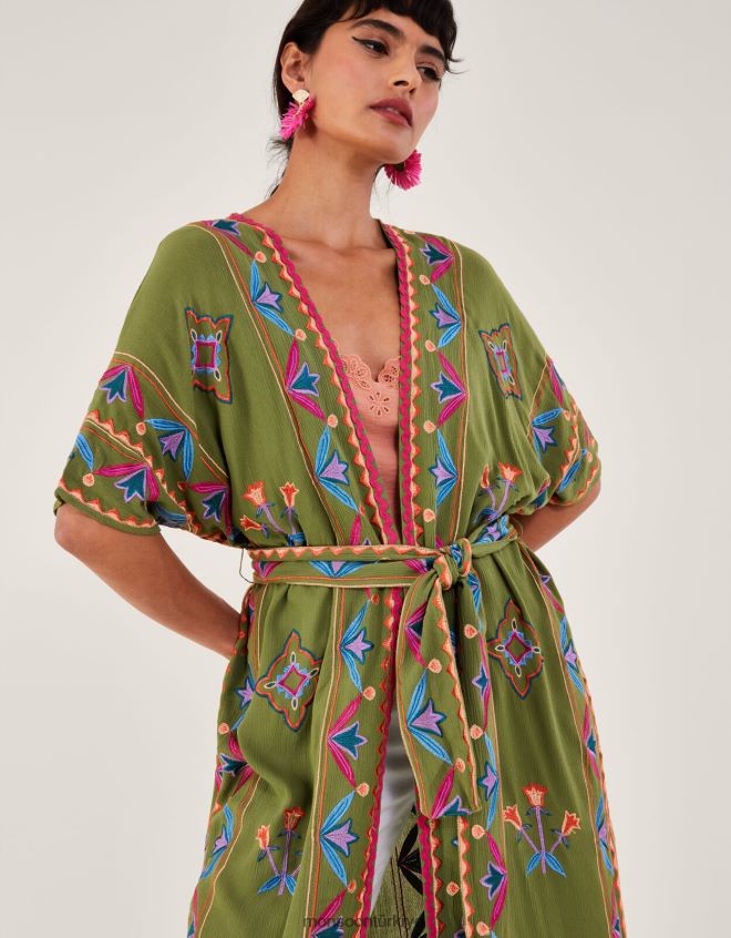 Monsoon kadınlar lenzing ecovero işlemeli kimono JH86BT731 Giyim yeşil
