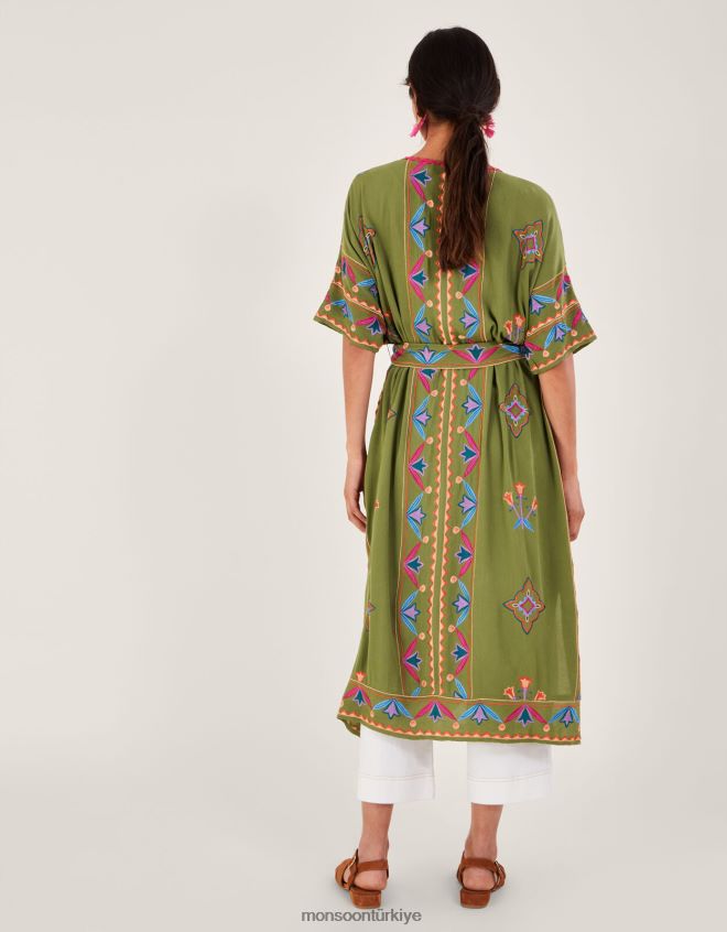 Monsoon kadınlar lenzing ecovero işlemeli kimono JH86BT731 Giyim yeşil