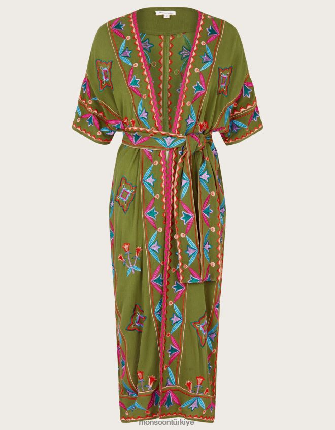 Monsoon kadınlar lenzing ecovero işlemeli kimono JH86BT731 Giyim yeşil