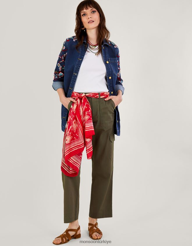 Monsoon kadınlar mindy işlemeli uzun çizgili denim ceket JH86BT1004 Giyim mavi (kot mavisi)