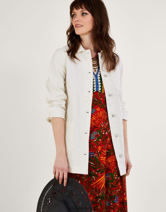 Monsoon kadınlar mindy uzun çizgili denim ceket JH86BT260 Giyim doğal (ekru)